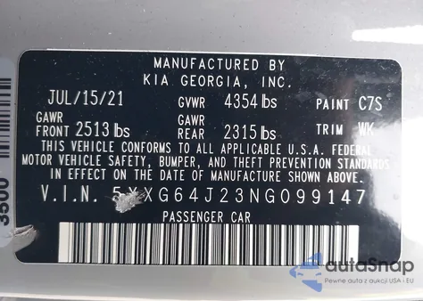 2022 Kia K5 Gt-Line z USA, uszkodzony, nr VIN 5XXG64J23NG099147